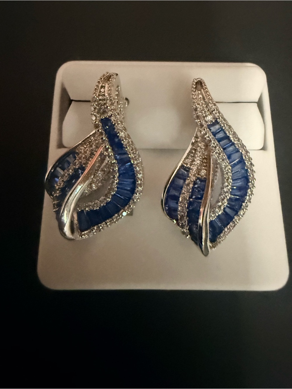 Silver Blue Crystal Wave Earrings - Women Jewelry